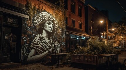 Wall Mural - vibrant artwork adorning the side of a brick building, ai-generated.