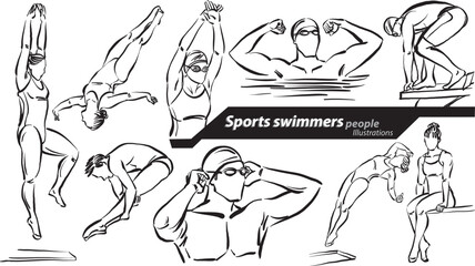 Wall Mural - swimmer people career profession work doodle design drawing vector illustration