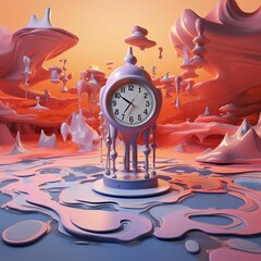 Wall Mural - a clock in an unusual scene of orange and pink colors