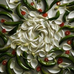 Wall Mural - ai generated illustration of a stack of various peppers on a white surface