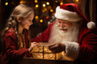 © vetre - Cute girl and Santa Claus holding giftbox and looking at it