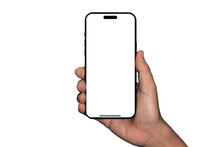 Smartphone Similar To Iphone 14 With Blank White Screen For Infographic Global Business Marketing Plan, Mockup Model Similar To IPhone 15 Isolated Background Of Digital Investment Economy