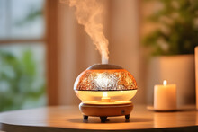 Close Up View Of Aroma Lamp On Table (shallow Depth Of Field, Selective Focus)
