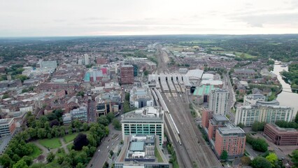 Wall Mural - Amazing aerial view of the Railway and train station in Reading, Berkshire, England, UK, Daytime