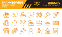 Thanksgiving (gradient Outline) Icons Set. The Element Collection Includes Be Used In Social Media Posts, Web Design, App Design, And More.
