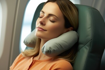 Wall Mural - Onboard Comfort Model on a plane with a neck pillow - stock photography