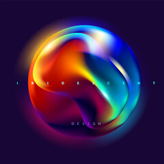 Wall Mural - colorful 3d sphere. iridescent fluid shape on dark background. minimalistic geometric element for yo