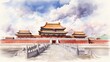 watercolor painting of the Forbidden City in Beijing, China