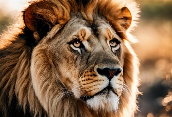 Wall Mural - AI-generated illustration of An adult male lion standing with a blurry background