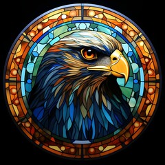 Wall Mural - AI generated illustration of a stained glass portrait of an eagle against an abstract background