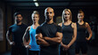 © MP Studio - Group of athletic men and women stand together in the background of a gym