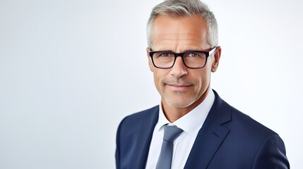 Professional businessman or ceo standing with arms crossed against white background