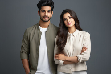 Young indian man and woman standing together.