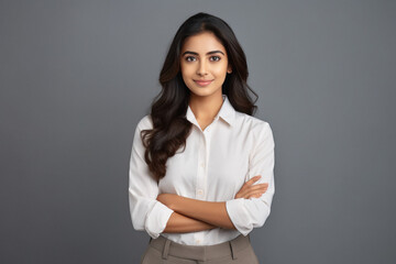 Poster - young and confident woman standing with arm crossed.