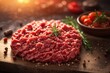 Top view of raw minced beef meat. ai generative