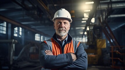 Wall Mural - portrait of a worker in a factory, civil engineering at construction site