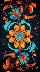 Wall Mural - Rangoli colorful vibrant symbol of Diwali celebration background. Great indian festival of lights concept. Round Floral Ornament for greeting card design, wallpaper.