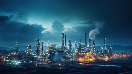 Poster - Aerial view oil storage tank with oil refinery background, Oil refinery plant at twilight. generative ai