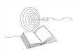 © mitay20 - Gain knowledge from books - continuous line drawing of Open book lying down with target flying above. Reading, intelligence and wisdom concept, vector illustration