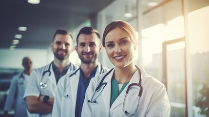 Poster - photo of a doctor team standing at a hospital with their arms crossed 