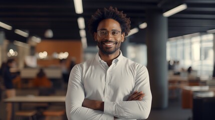 Sticker - Portrait of a professional successful American businessman is positioned on his desk at work. 