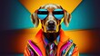 Dog fashion pop art collage style neon bold color