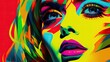 Woman face pop art collage style neon bold color