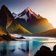 © Ahsan - sunset over the lake and mountains, Generative AI