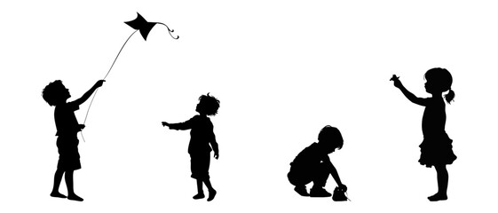 children silhouettes playing outdoor.