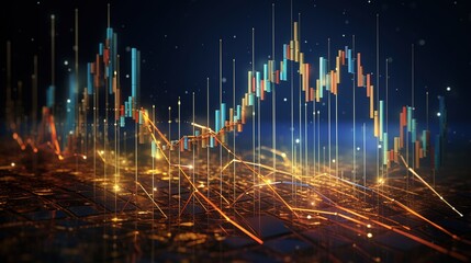Wall Mural - business candle stick graph chart of stock market investment trading on blue background. bullish poi