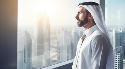 Canvas Print - arab businessman looking through window