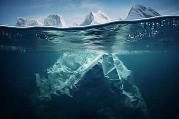 Gigantic iceberg in icy blue waters, majestically revealing its vast hidden depths below the surface.