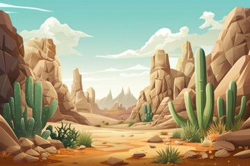 Canvas Print - Rocky desert with cacti