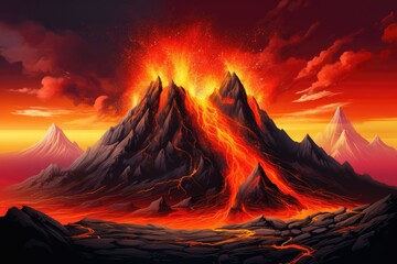 Canvas Print - Volcano with lava flow.