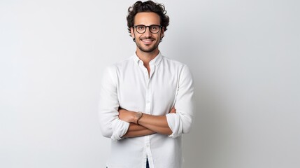 Canvas Print - Young man with crossed arms against a white background