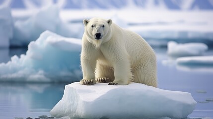 Wall Mural - struggle of a magnificent polar bear as it stands on a dwindling iceberg, surrounded by rapidly melt