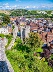 Wall Mural - A view from the ramparts of the castle keep over the castle grounds and High Street in Lewes, Sussex, UK in summertime