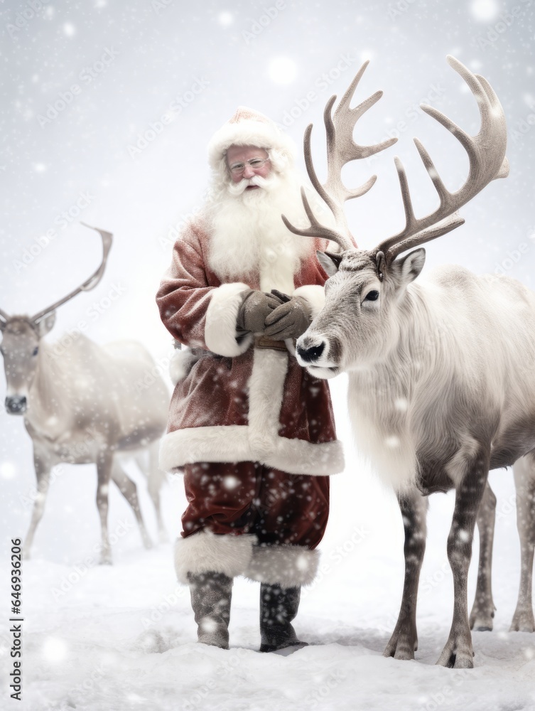 Photo of Santa Claus with reindeer in a festive setting created with ...