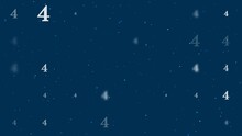 Template Animation Of Evenly Spaced Number Four Symbols Of Different Sizes And Opacity. Animation Of Transparency And Size. Seamless Looped 4k Animation On Dark Blue Background With Stars