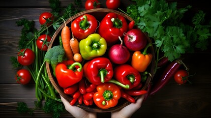 Wall Mural - Various red vegetables in hands.