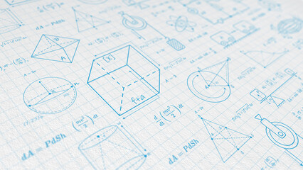 Wall Mural - school background in physics and mathematics .formulas and drawings. scientific research. illustrati