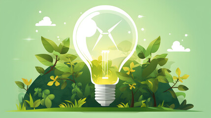 Wall Mural - light bulb with green leaves