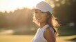Beautiful woman golf player. Generative AI