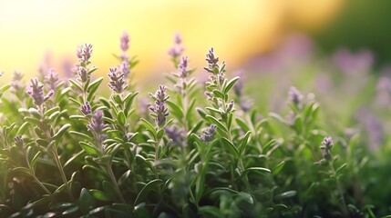 Wall Mural - Close up green fresh aromatic herbs background. Organic macro.