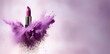 Generative AI, Purple lipstick, powder splashes and smoke on purple background.