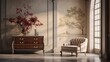 © Lasvu - Classic style interior with marble floors and stucco wall decor, featuring a chest of drawers and velvet armchair.