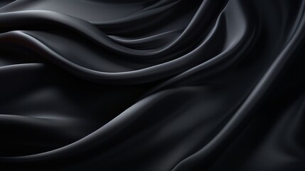 Elegant wave-patterned black satin silk background