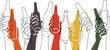 Bottles with differrent drinks in hands isolated on white backgroud. Vector illustration.  Can be yoused as a wall poster, print, sticker, element of banner.