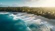 Aerial view of a beautiful sandy beach at sunset. Panorama
