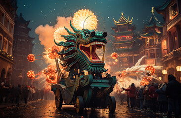 Wall Mural - 2024 - Year of the Green Dragon. Сelebration of the Chinese New Year. Created with Generative AI